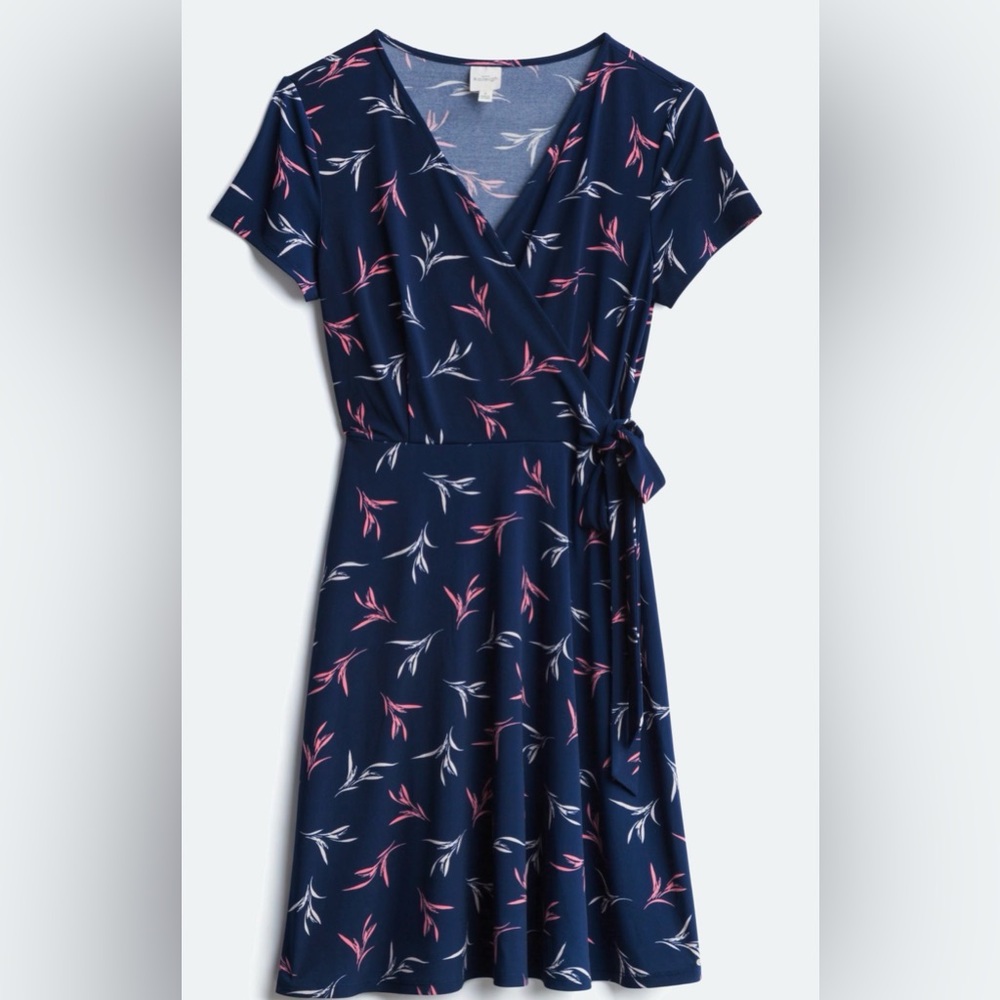 Kaileigh Dark Blue and Red Leaf Print Midi Dress